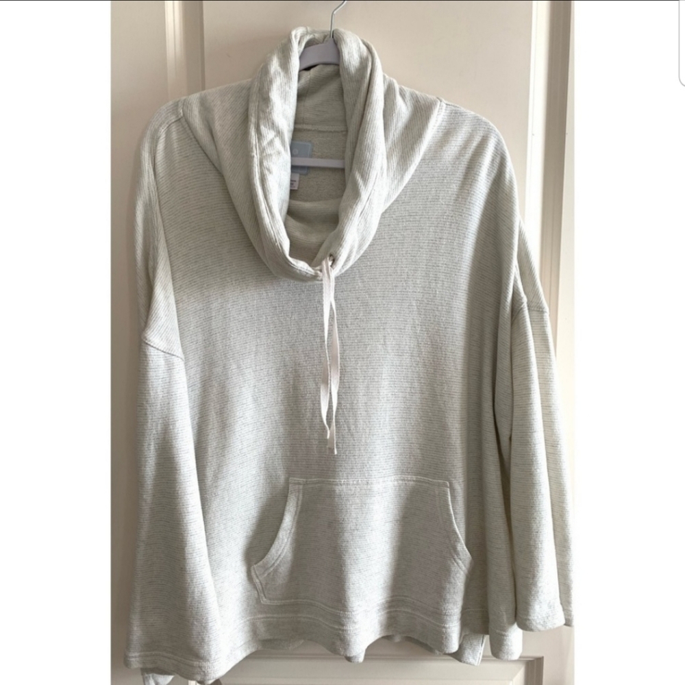 Sunday Cream Cowl Neck Sweatshirt with Drawstring Neck, Front Kangaroo Pocket